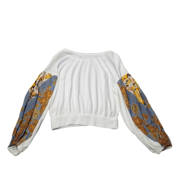 Free People Casual Clash Balloon Sleeve Oversized Waffle Thermal Top Medium - Picture 4 of 11